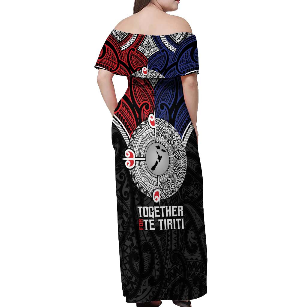 Aotearoa and Samoa Mo Te Tiriti Off Shoulder Maxi Dress Tangata Moana Stand with Tangata Whenua