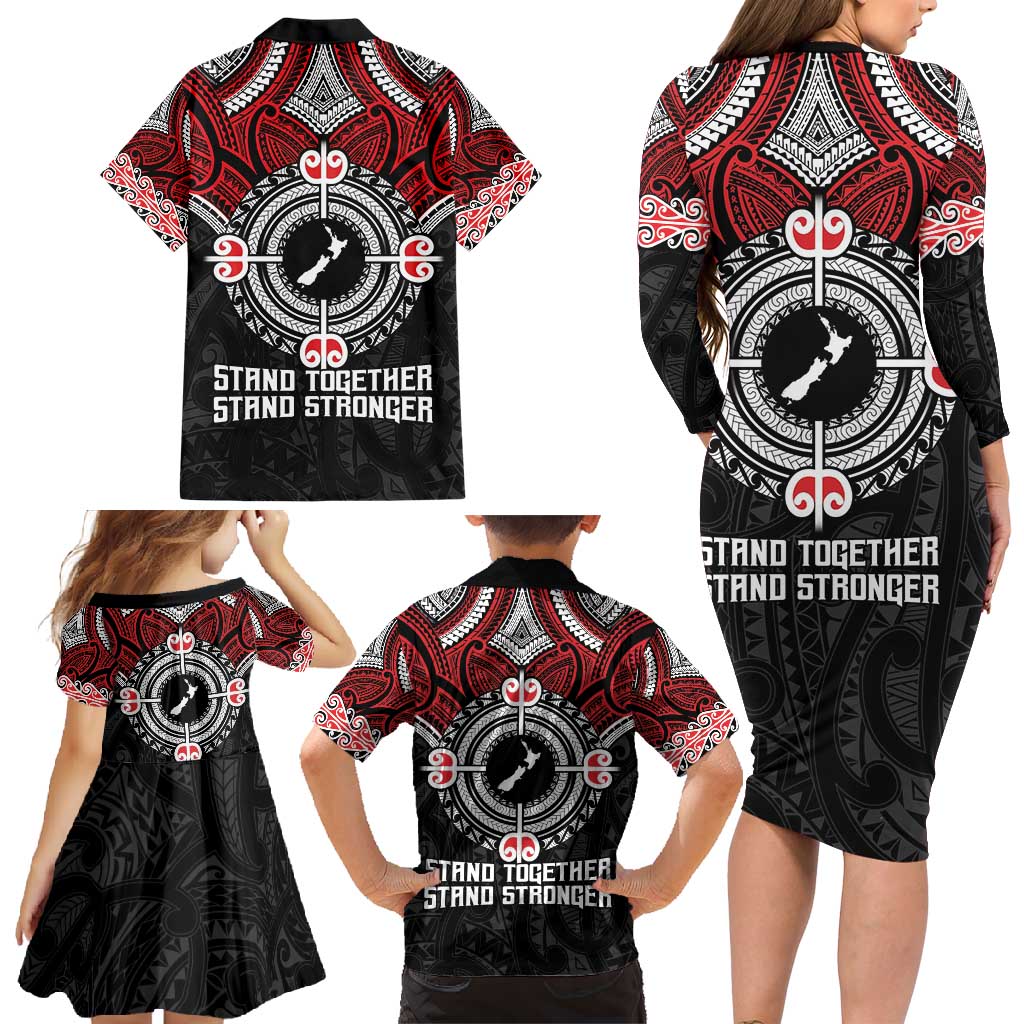 Aotearoa Proud To Be Maori Family Matching Long Sleeve Bodycon Dress and Hawaiian Shirt New Zealand Fight Together