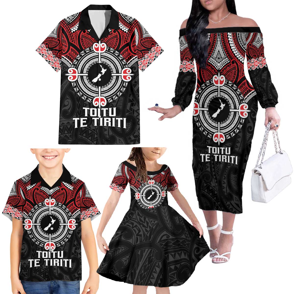 Aotearoa Proud To Be Maori Family Matching Off The Shoulder Long Sleeve Dress and Hawaiian Shirt New Zealand Fight Together