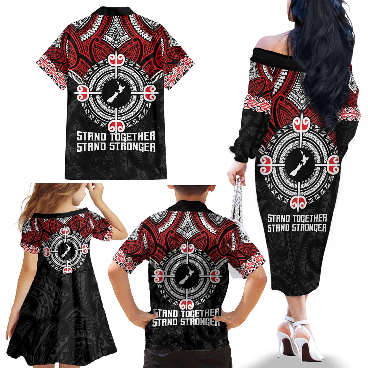 Aotearoa Proud To Be Maori Family Matching Off The Shoulder Long Sleeve Dress and Hawaiian Shirt New Zealand Fight Together