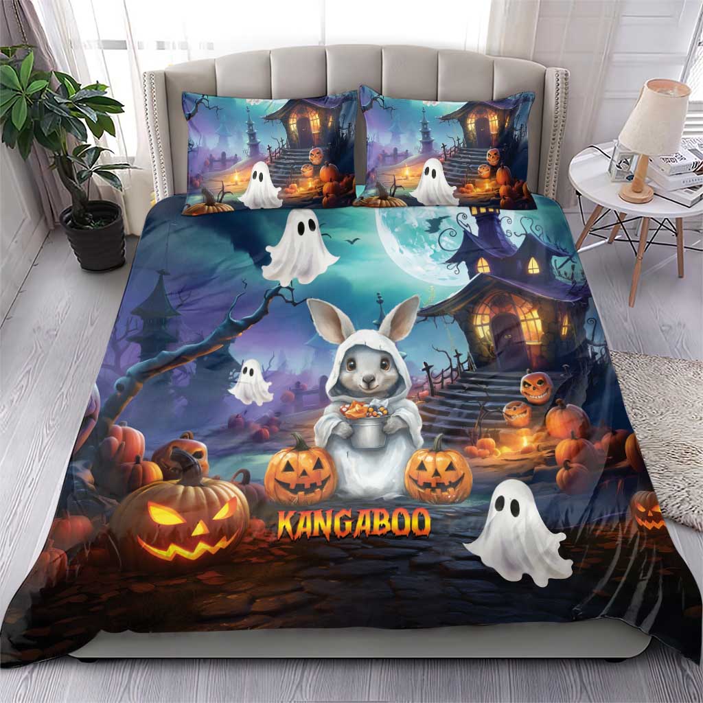 Happy Kangaboo Bedding Set Kangaroo and Halloween Haunted House - Vibe Hoodie Shop