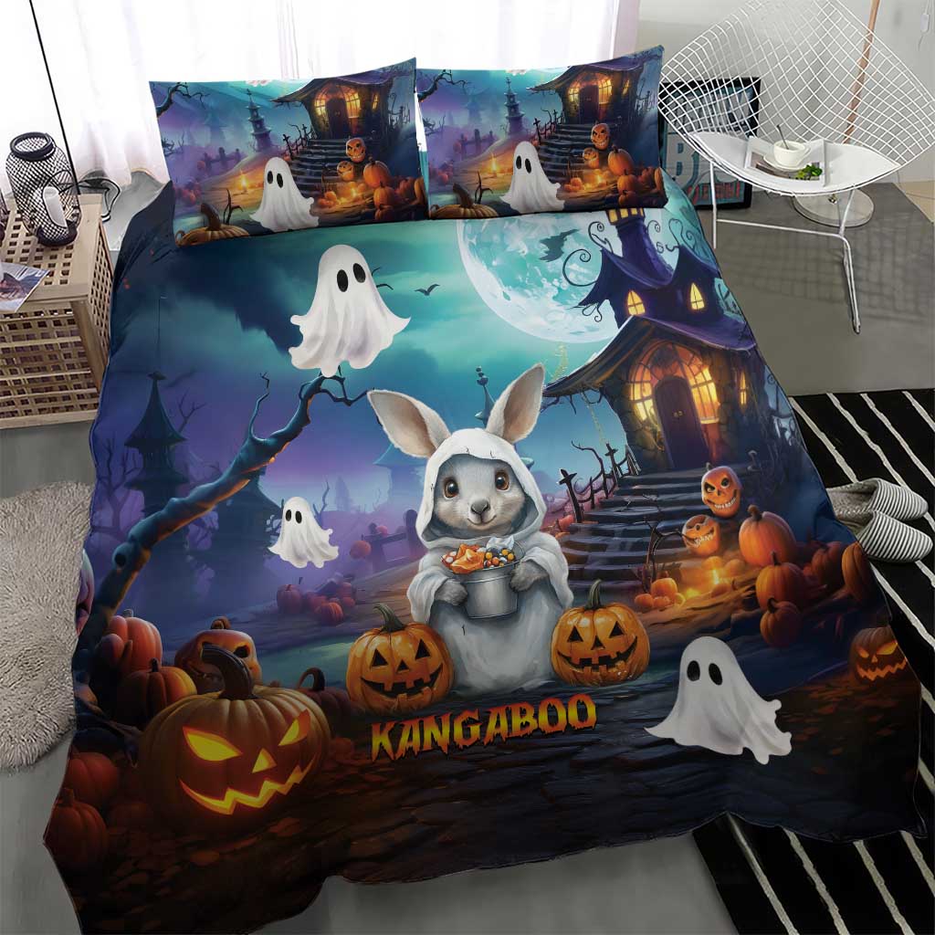 Happy Kangaboo Bedding Set Kangaroo and Halloween Haunted House - Vibe Hoodie Shop