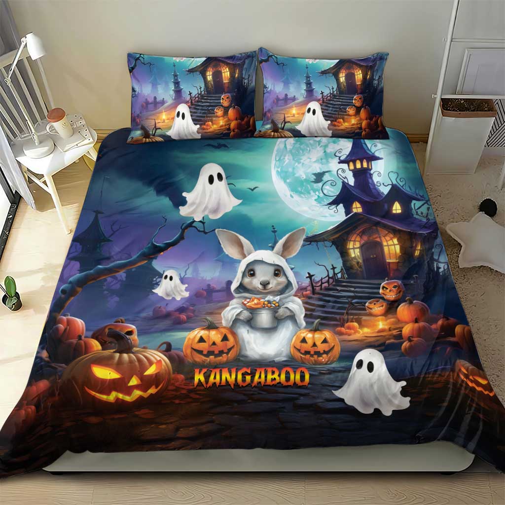 Happy Kangaboo Bedding Set Kangaroo and Halloween Haunted House - Vibe Hoodie Shop