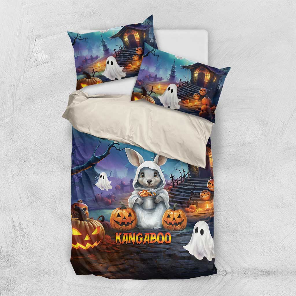 Happy Kangaboo Bedding Set Kangaroo and Halloween Haunted House - Vibe Hoodie Shop