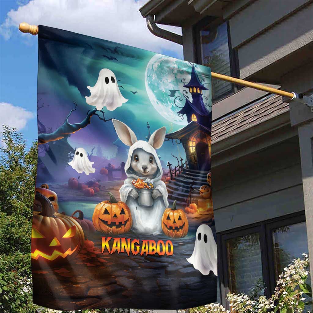 Happy Kangaboo Garden Flag Kangaroo and Halloween Haunted House - Vibe Hoodie Shop