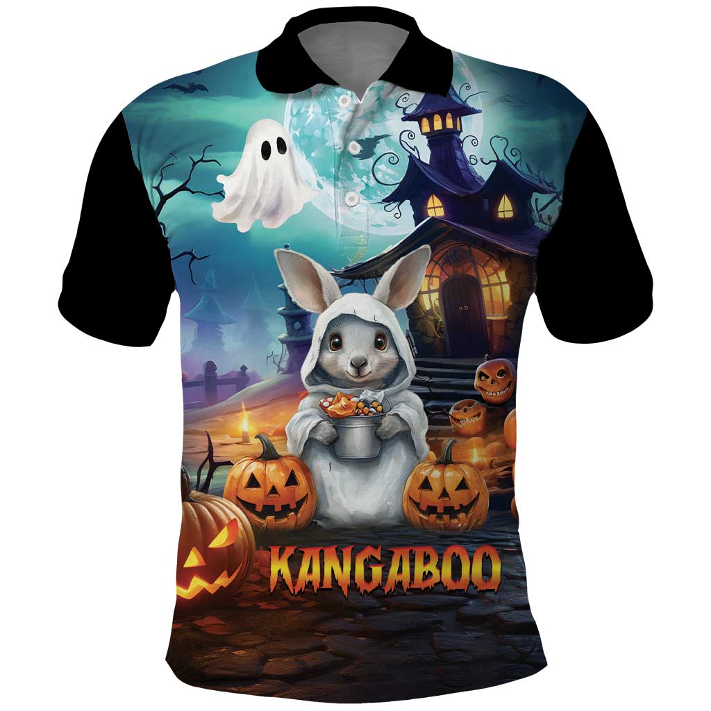 Happy Kangaboo Polo Shirt Kangaroo and Halloween Haunted House LT9 - Vibe Hoodie Shop