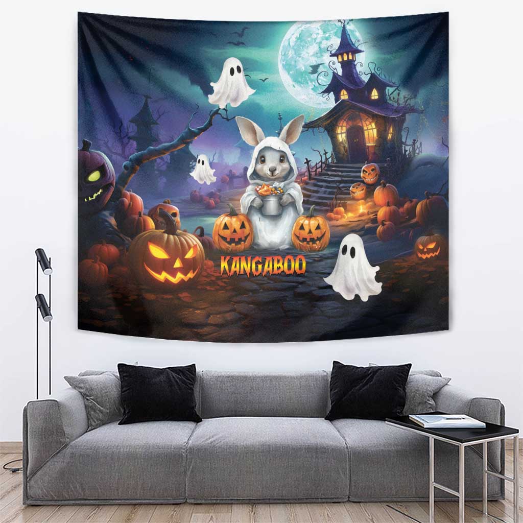 Happy Kangaboo Tapestry Kangaroo and Halloween Haunted House - Vibe Hoodie Shop