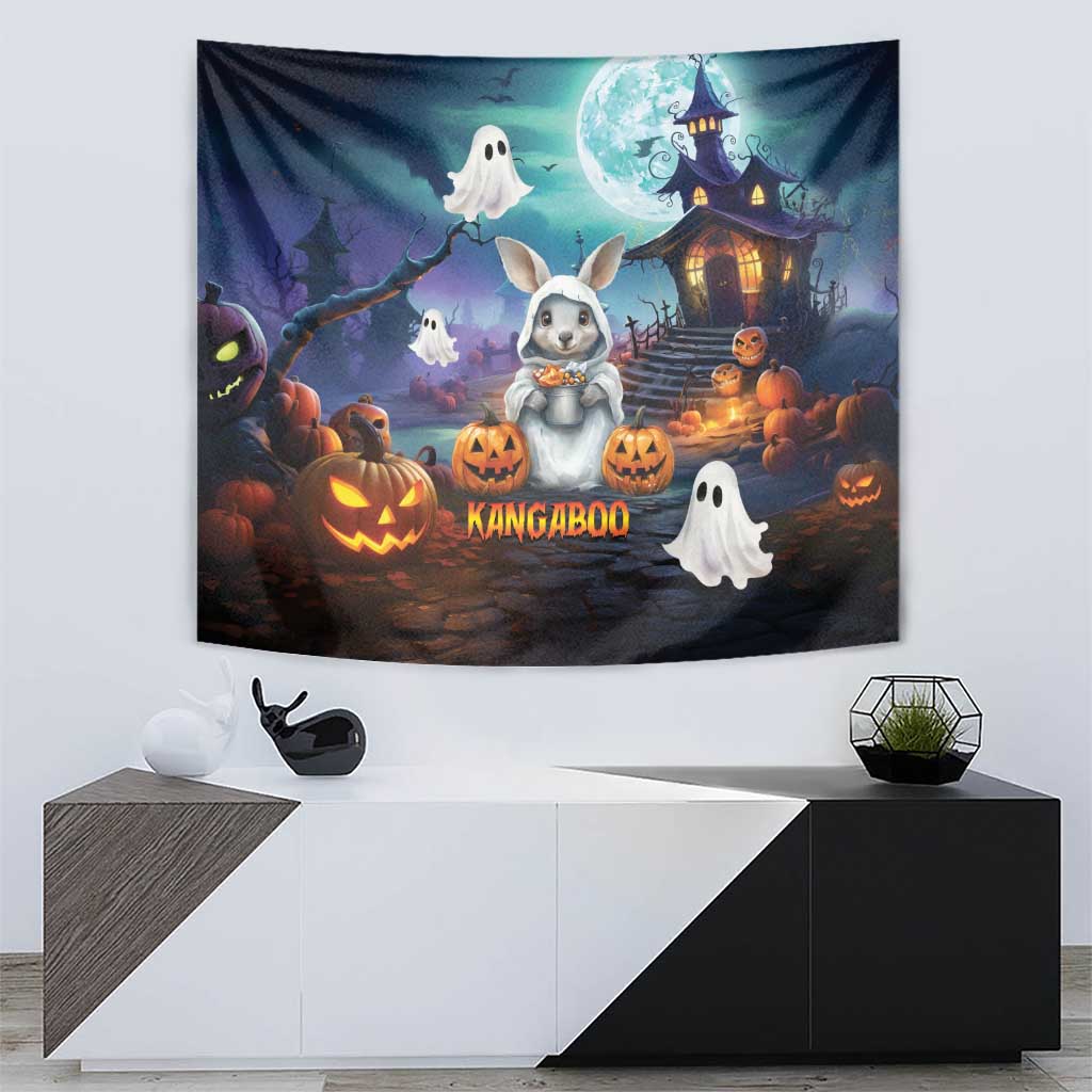 Happy Kangaboo Tapestry Kangaroo and Halloween Haunted House - Vibe Hoodie Shop