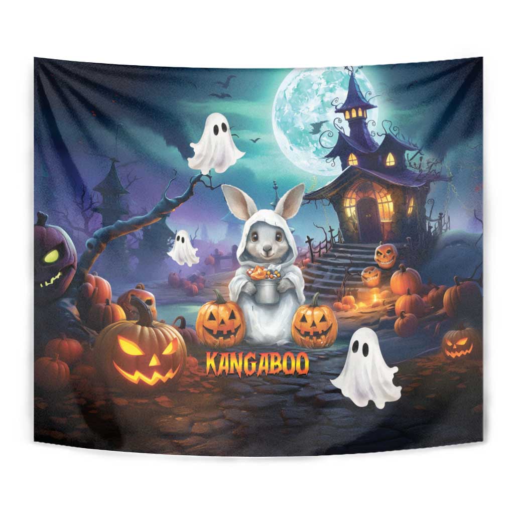 Happy Kangaboo Tapestry Kangaroo and Halloween Haunted House - Vibe Hoodie Shop