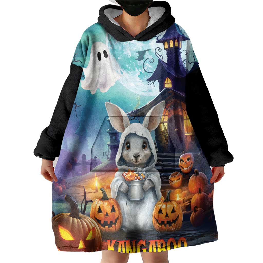 Happy Kangaboo Wearable Blanket Hoodie Kangaroo and Halloween Haunted House - Vibe Hoodie Shop