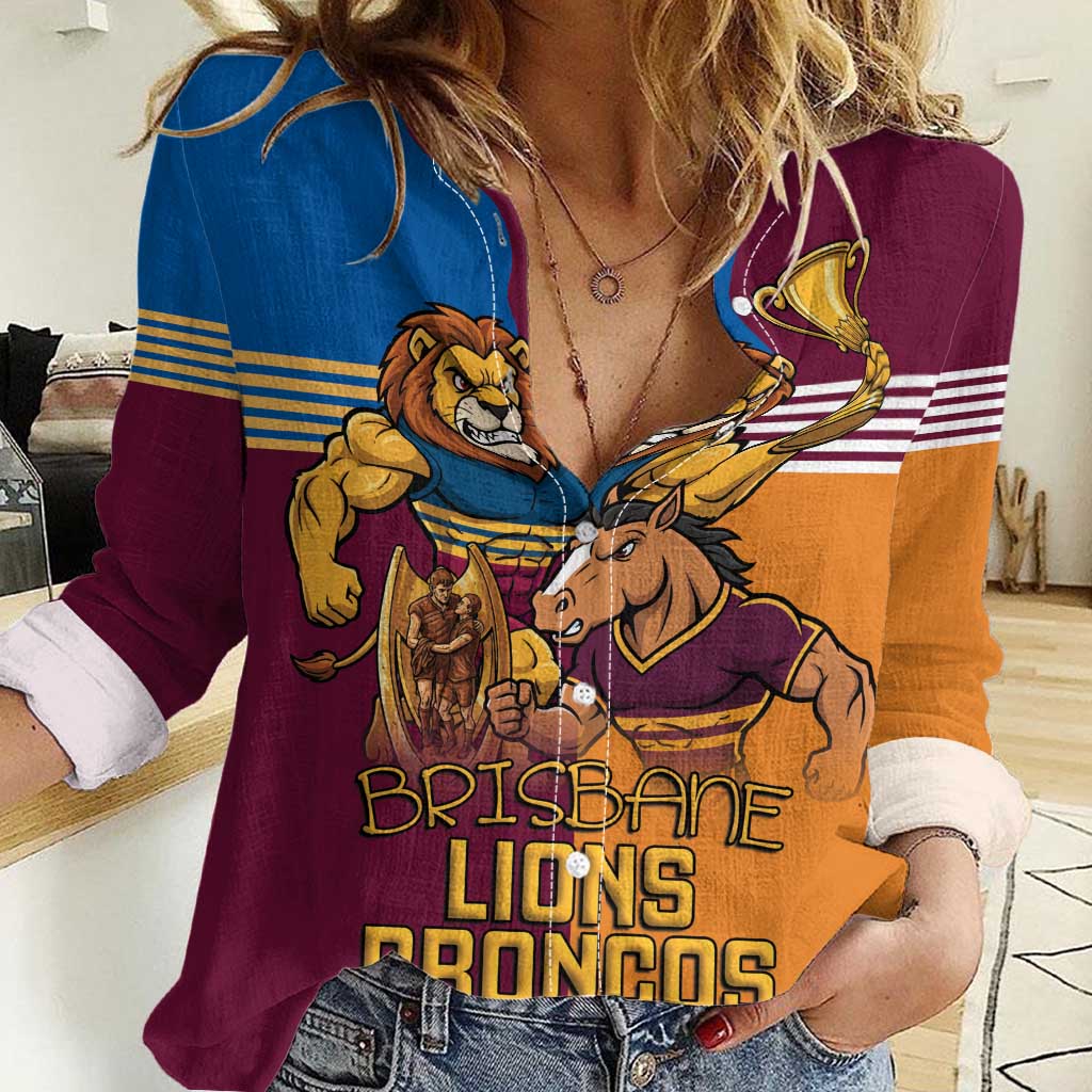 Brisbane Pride Lions and Broncos Women Casual Shirt - Vibe Hoodie