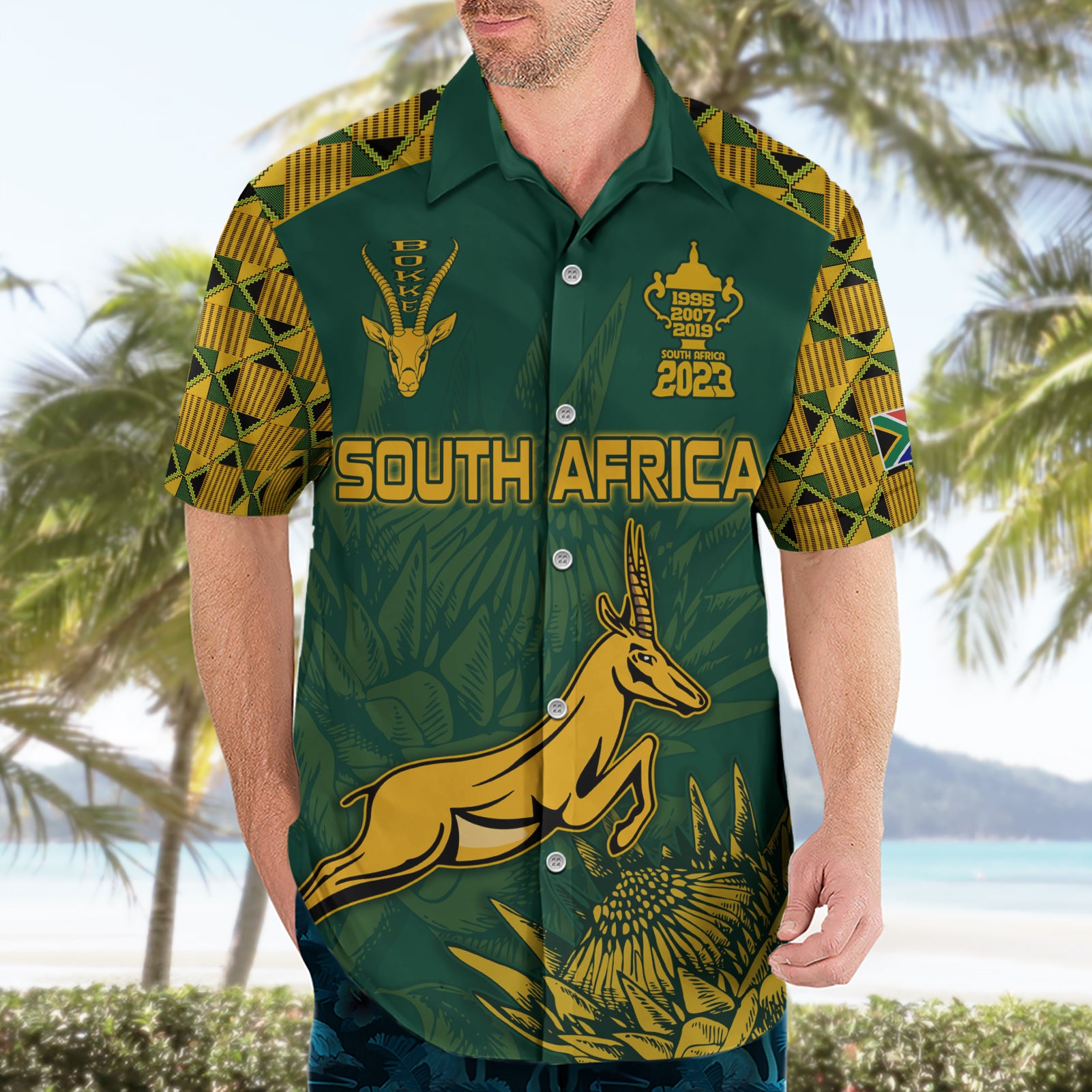Custom South Africa Rugby Hawaiian Shirt Springboks Proud The Champions No2 - Vibe Hoodie Shop