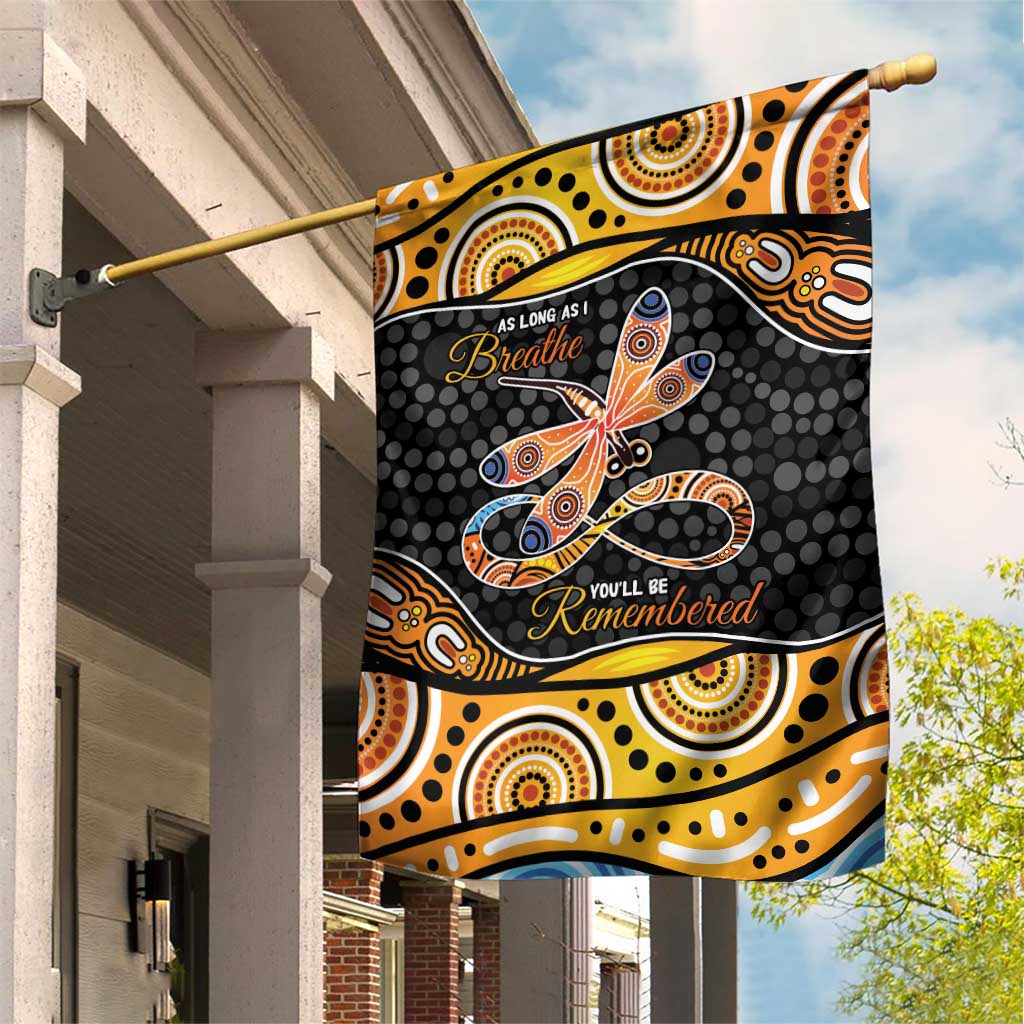 Aboriginal Dragonfly Garden Flag As Long As I Breathe You'll Be Remembered - Vibe Hoodie Shop