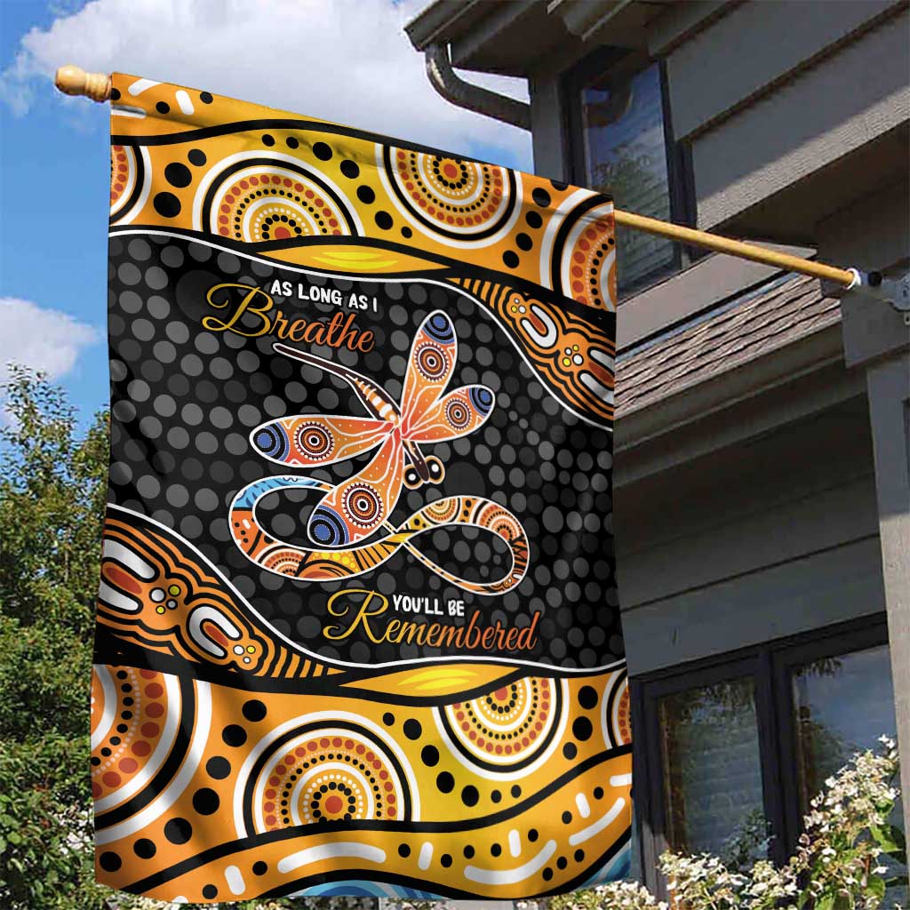 Aboriginal Dragonfly Garden Flag As Long As I Breathe You'll Be Remembered - Vibe Hoodie Shop