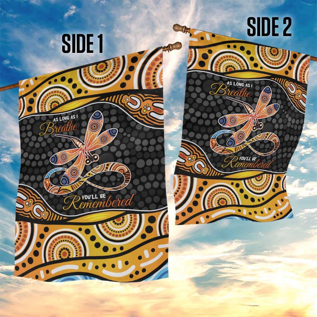 Aboriginal Dragonfly Garden Flag As Long As I Breathe You'll Be Remembered - Vibe Hoodie Shop