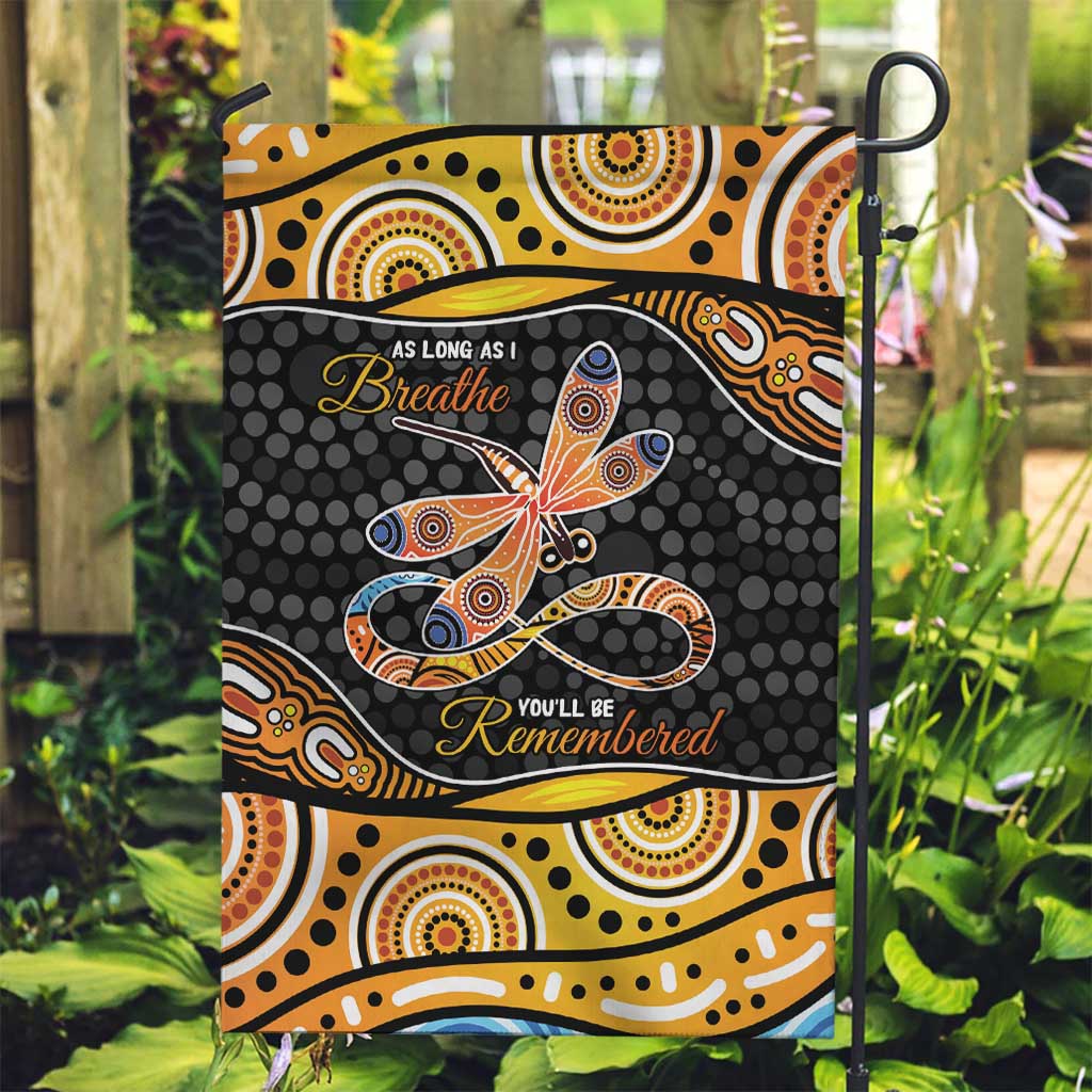 Aboriginal Dragonfly Garden Flag As Long As I Breathe You'll Be Remembered - Vibe Hoodie Shop