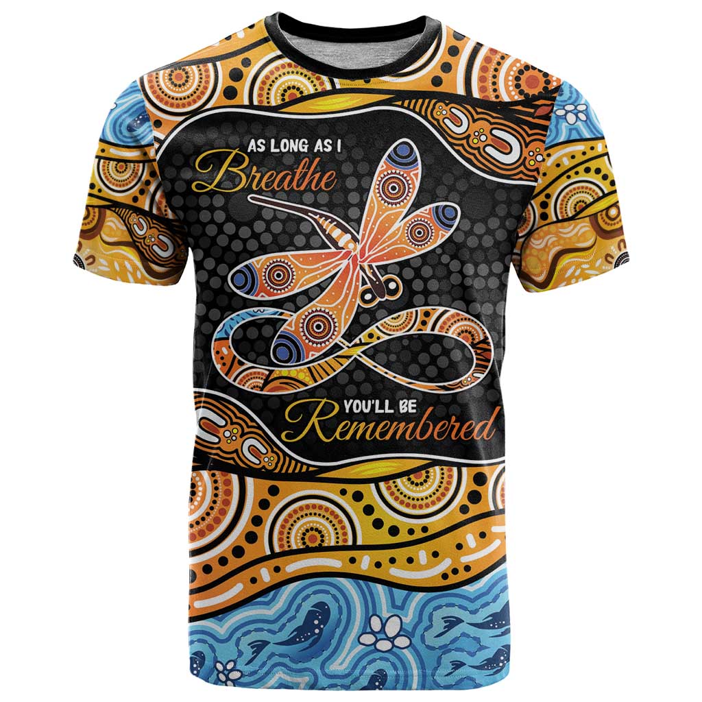 Aboriginal Dragonfly T Shirt As Long As I Breathe You'll Be Remembered LT9 - Vibe Hoodie Shop