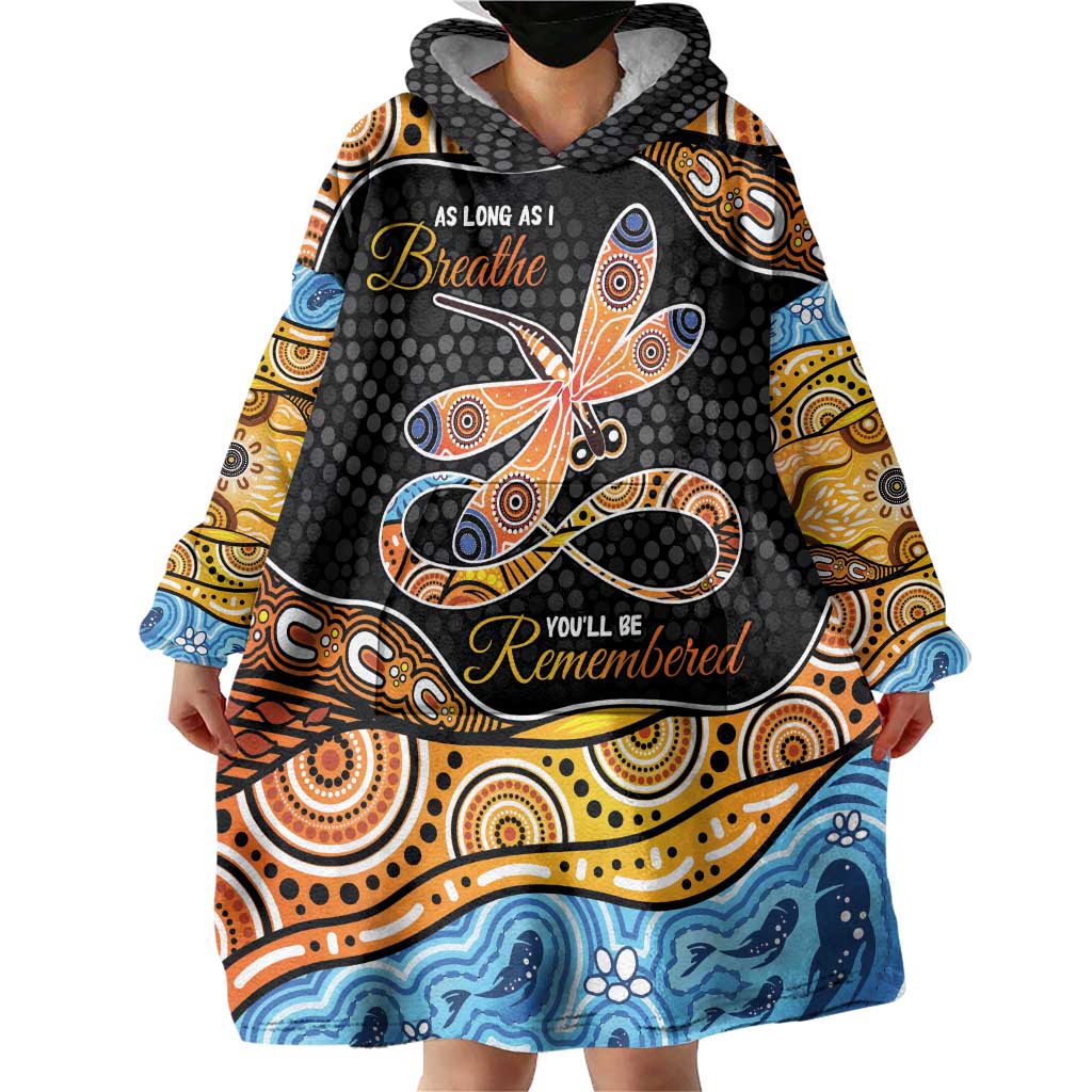 Aboriginal Dragonfly Wearable Blanket Hoodie As Long As I Breathe You'll Be Remembered - Vibe Hoodie Shop