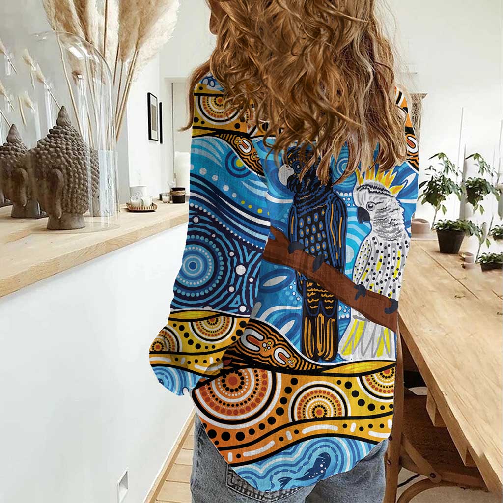 Australia Birds Aboriginal Art Women Casual Shirt - Vibe Hoodie Shop