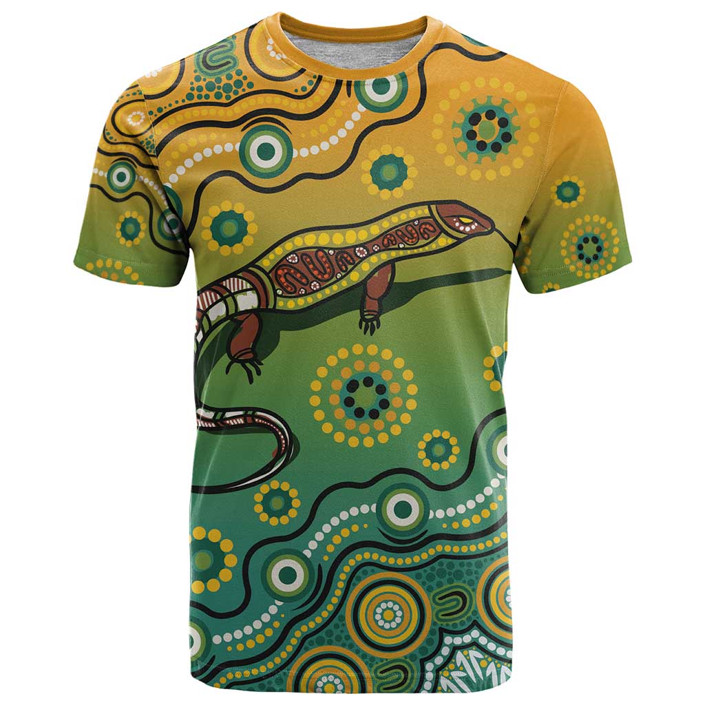 Goanna Aboriginal-style Dot Artwork T Shirt LT9 - Vibe Hoodie Shop