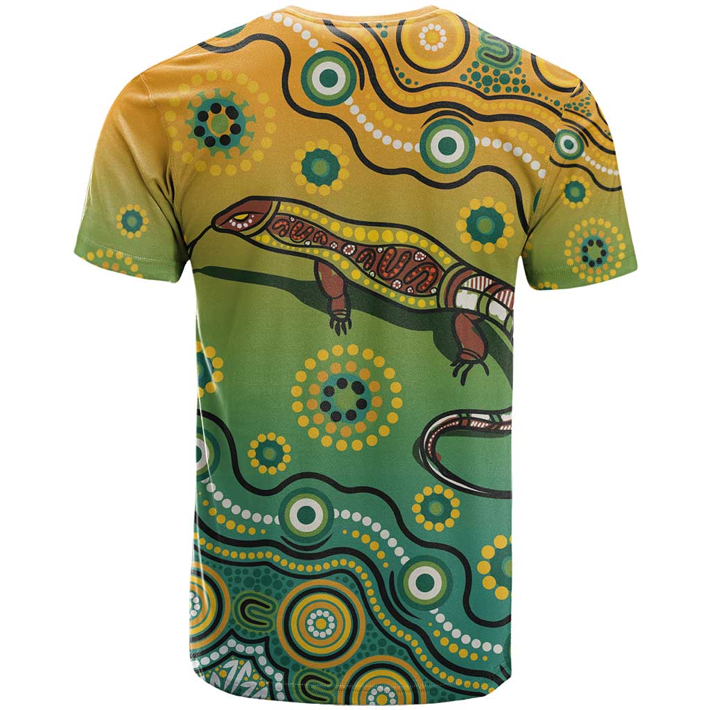 Goanna Aboriginal-style Dot Artwork T Shirt LT9 - Vibe Hoodie Shop