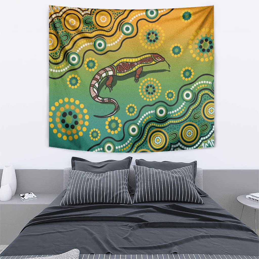 Goanna Aboriginal-style Dot Artwork Tapestry - Vibe Hoodie Shop