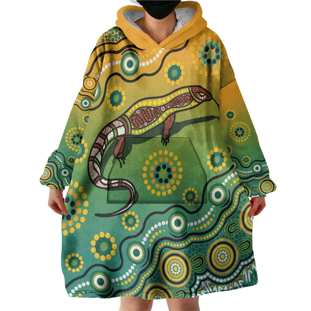 Goanna Aboriginal-style Dot Artwork Wearable Blanket Hoodie - Vibe Hoodie Shop