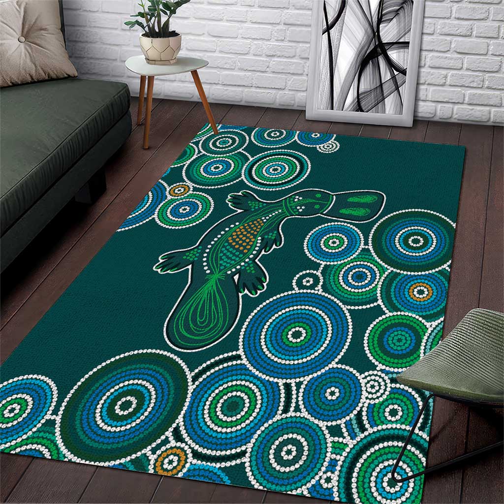 Green Platypus Aboriginal Art Area Rug - Vibe Hoodie Shop