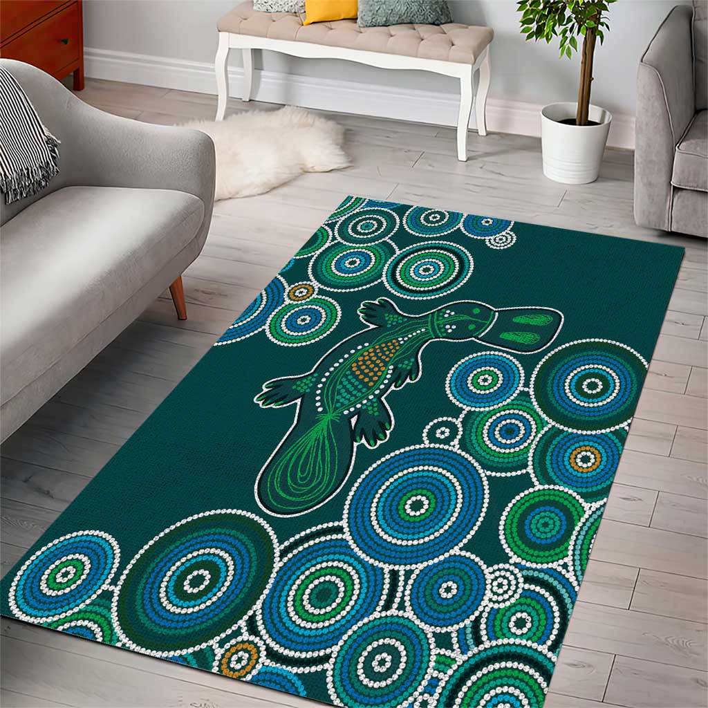 Green Platypus Aboriginal Art Area Rug - Vibe Hoodie Shop