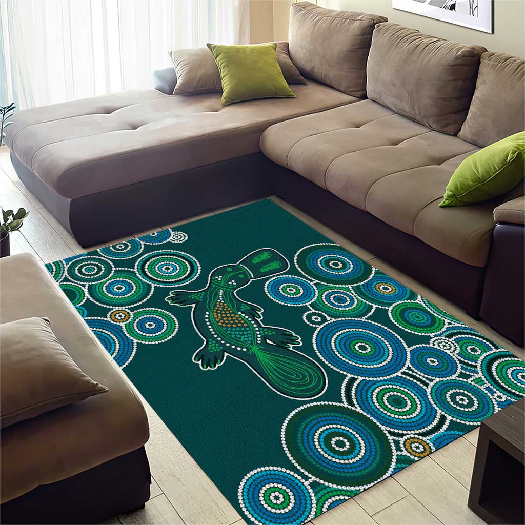 Green Platypus Aboriginal Art Area Rug - Vibe Hoodie Shop