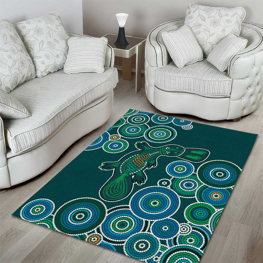 Green Platypus Aboriginal Art Area Rug - Vibe Hoodie Shop