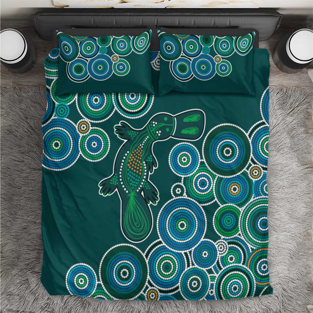 Green Platypus Aboriginal Art Bedding Set - Vibe Hoodie Shop