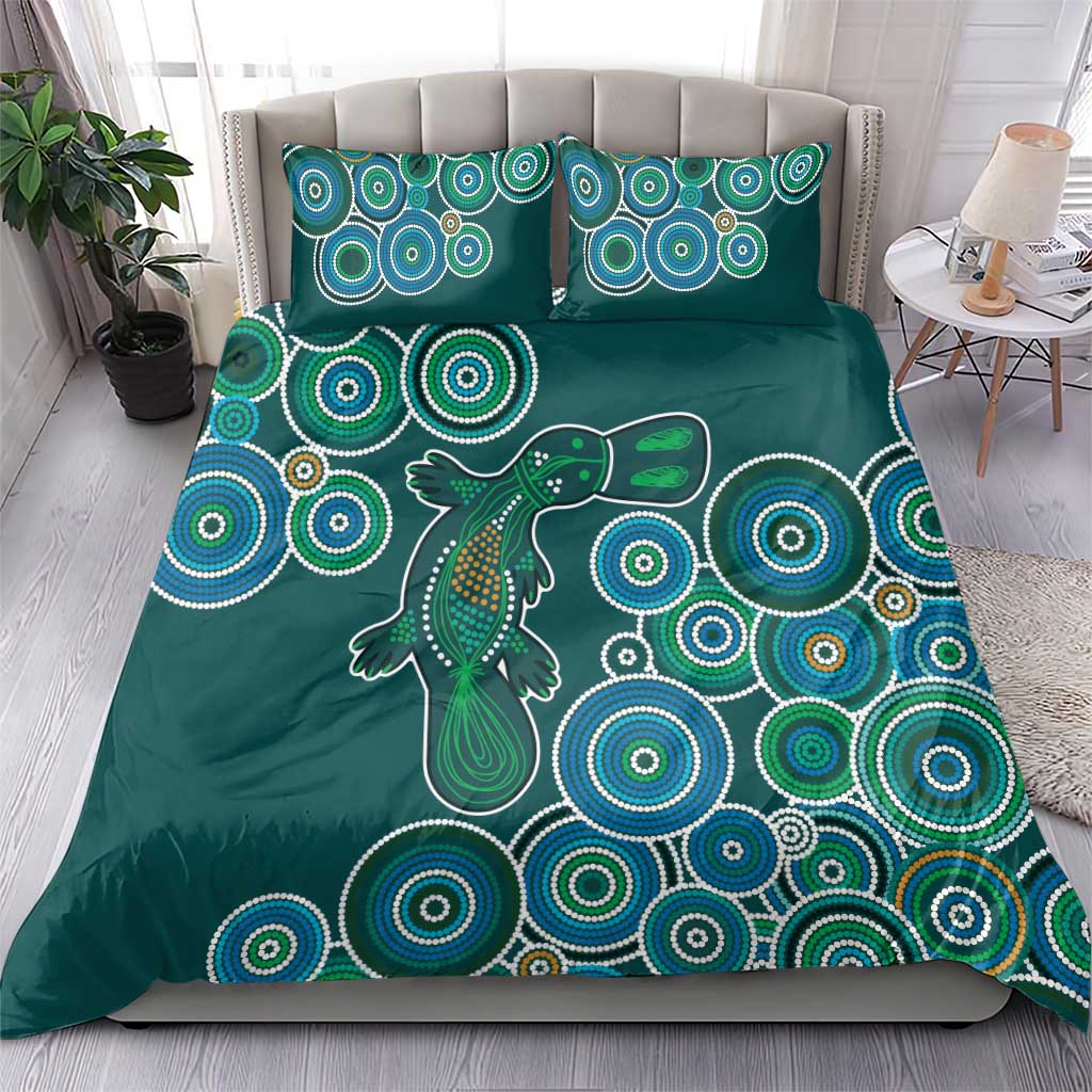 Green Platypus Aboriginal Art Bedding Set - Vibe Hoodie Shop