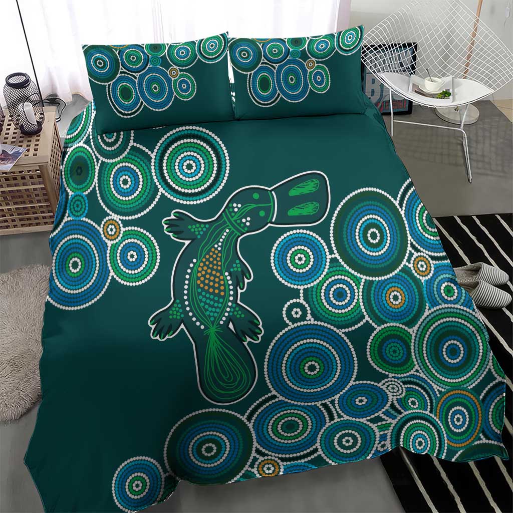 Green Platypus Aboriginal Art Bedding Set - Vibe Hoodie Shop