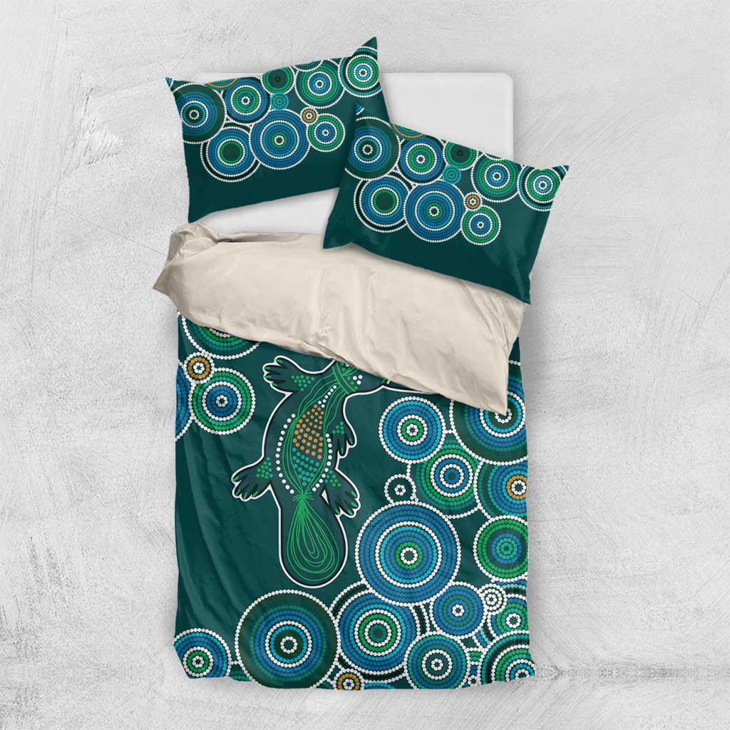 Green Platypus Aboriginal Art Bedding Set - Vibe Hoodie Shop