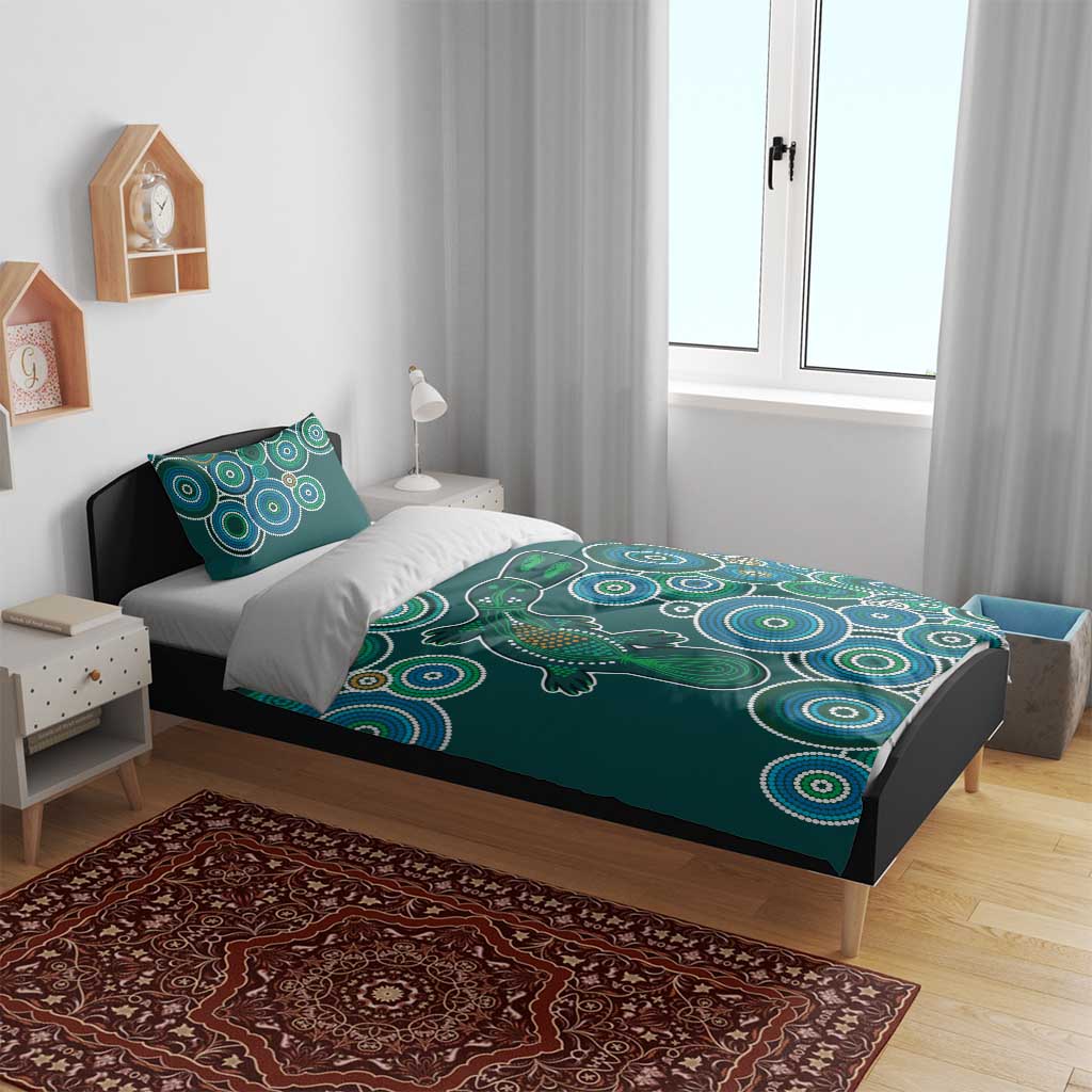 Green Platypus Aboriginal Art Bedding Set - Vibe Hoodie Shop
