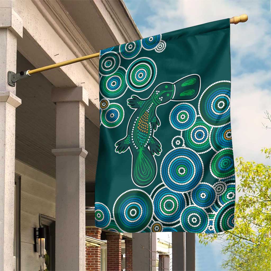 Green Platypus Aboriginal Art Garden Flag - Vibe Hoodie Shop