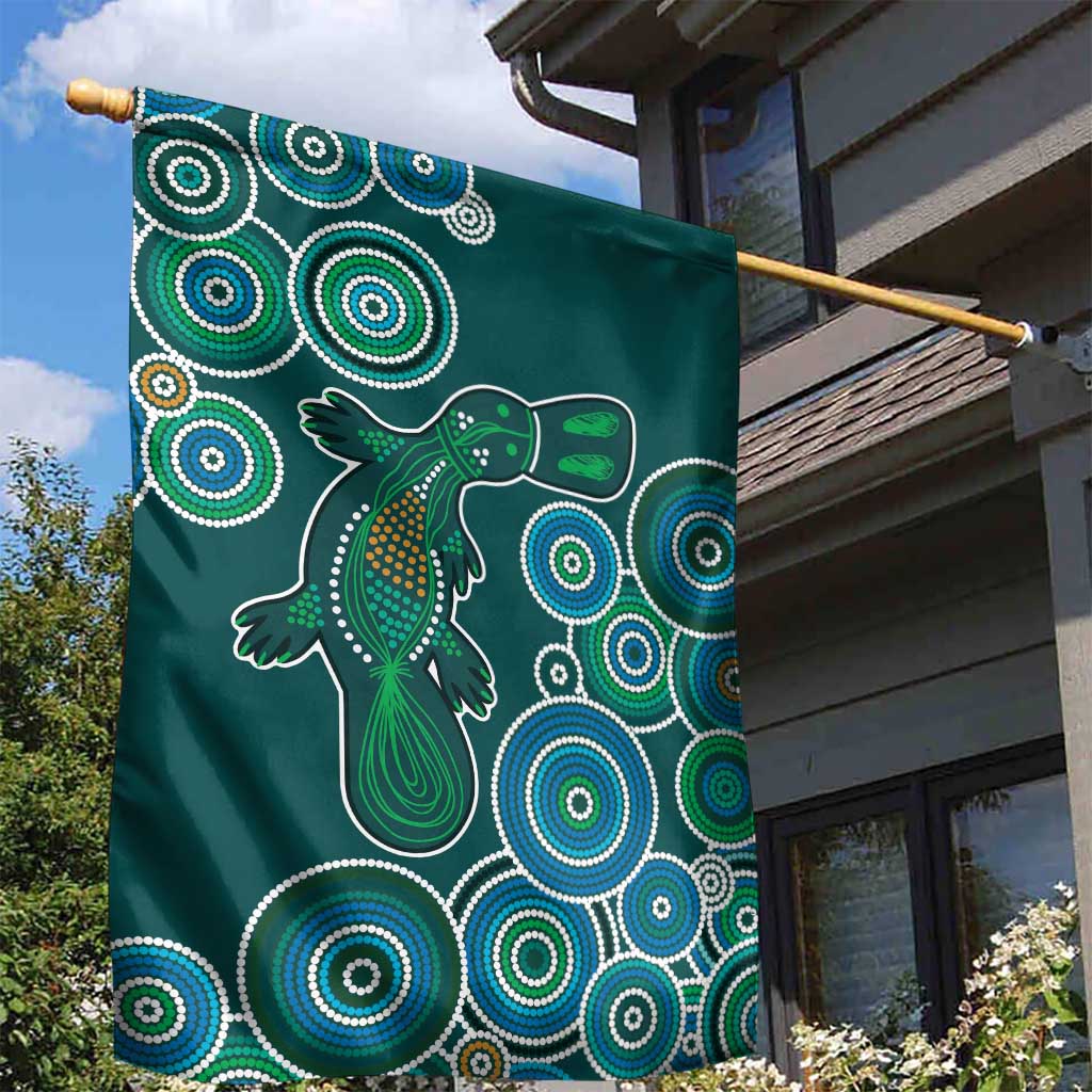 Green Platypus Aboriginal Art Garden Flag - Vibe Hoodie Shop