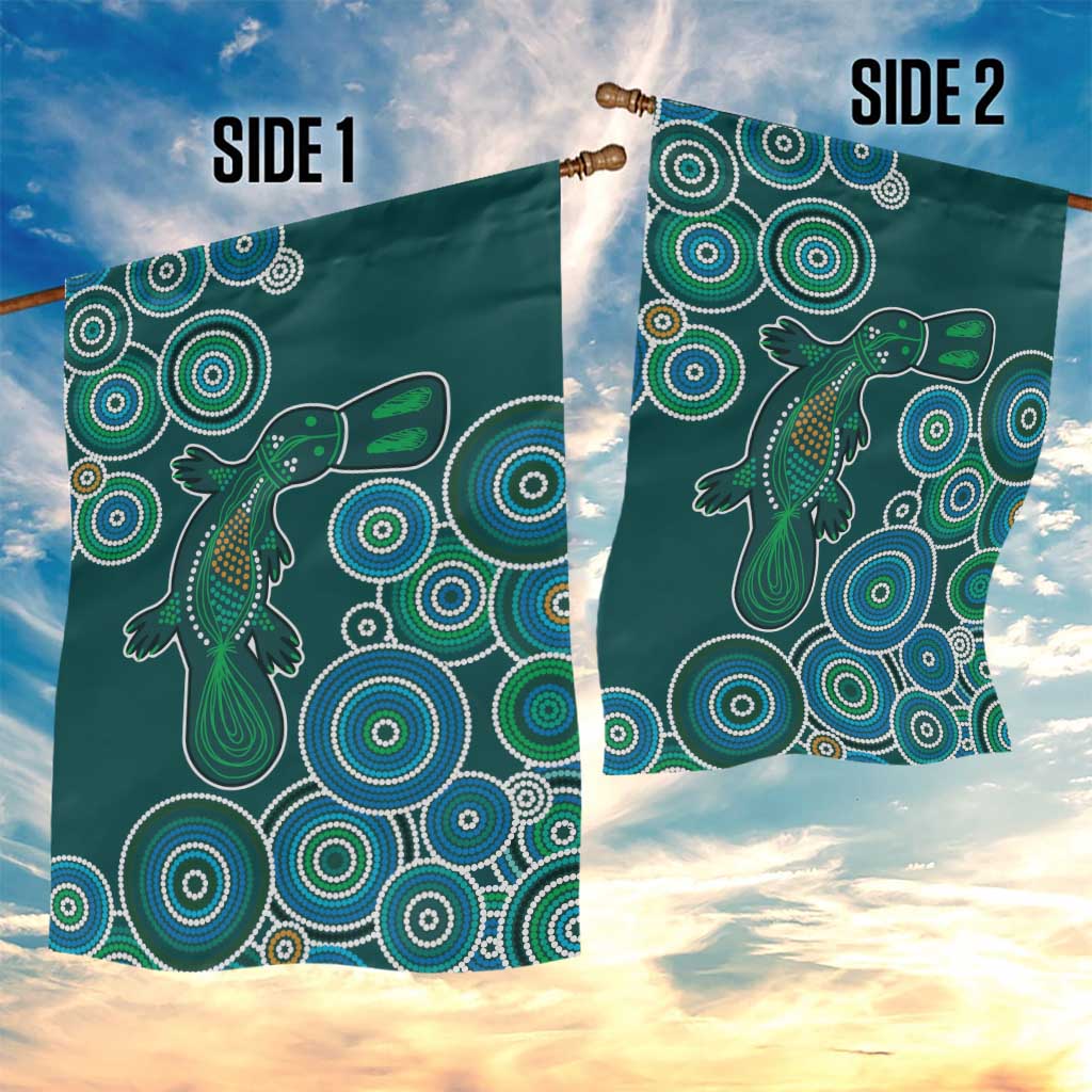 Green Platypus Aboriginal Art Garden Flag - Vibe Hoodie Shop