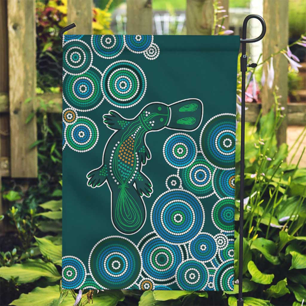 Green Platypus Aboriginal Art Garden Flag - Vibe Hoodie Shop