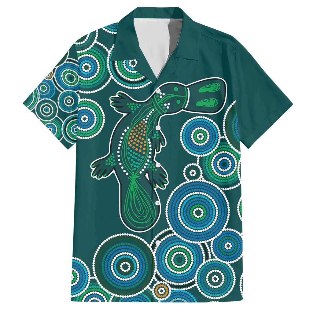 Green Platypus Aboriginal Art Hawaiian Shirt - Vibe Hoodie Shop