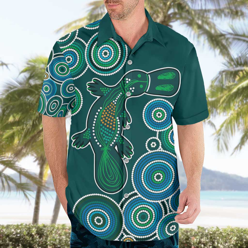 Green Platypus Aboriginal Art Hawaiian Shirt - Vibe Hoodie Shop