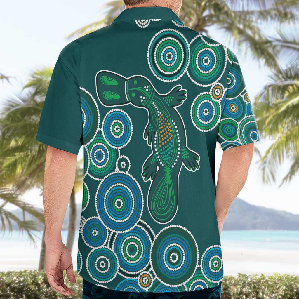 Green Platypus Aboriginal Art Hawaiian Shirt - Vibe Hoodie Shop