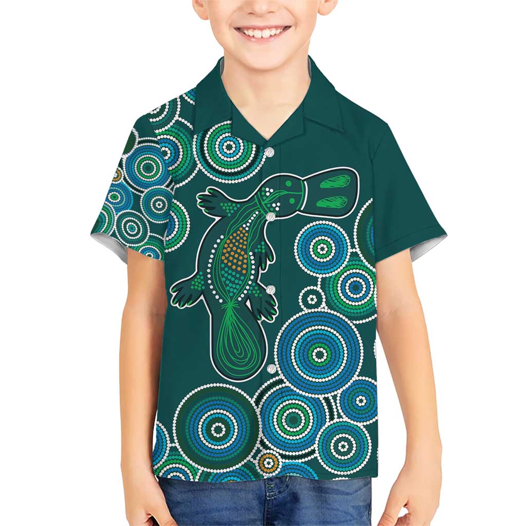 Green Platypus Aboriginal Art Hawaiian Shirt - Vibe Hoodie Shop