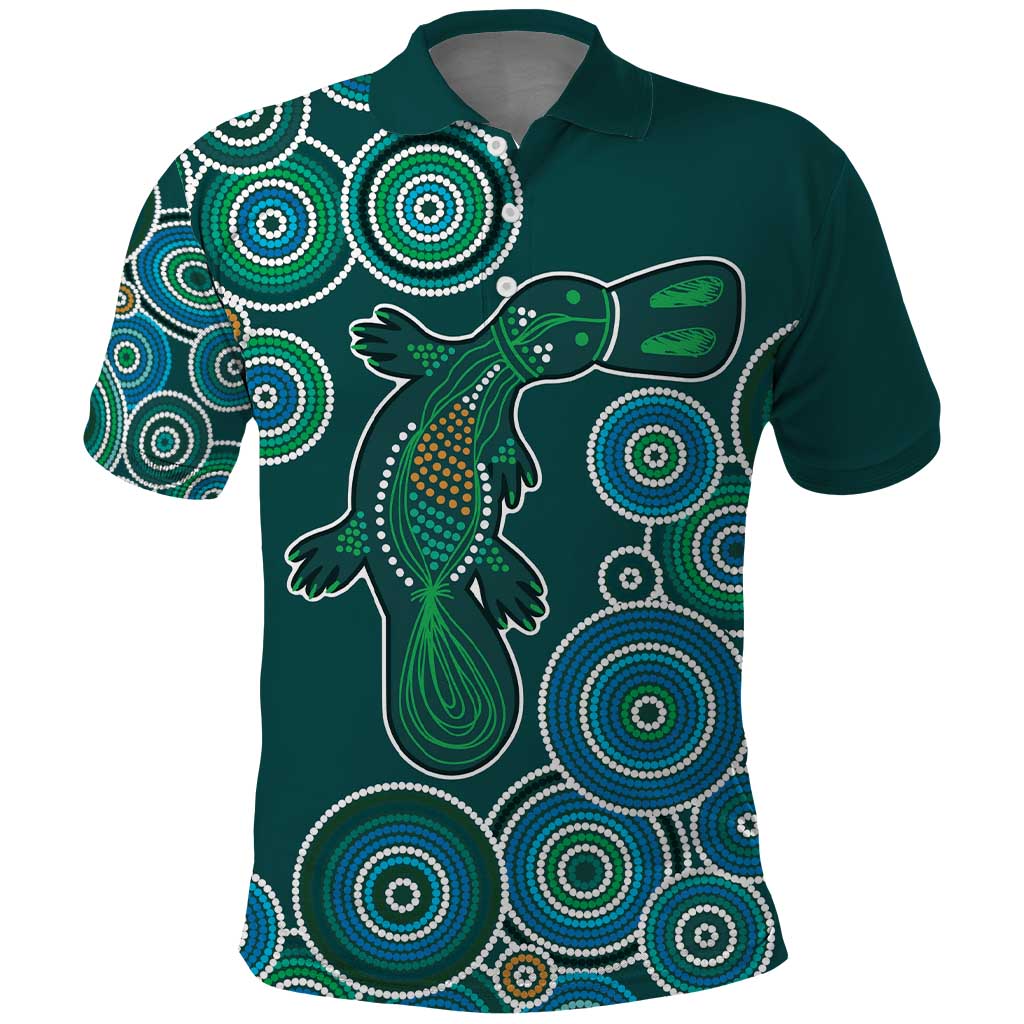 Green Platypus Aboriginal Art Polo Shirt LT9 - Vibe Hoodie Shop