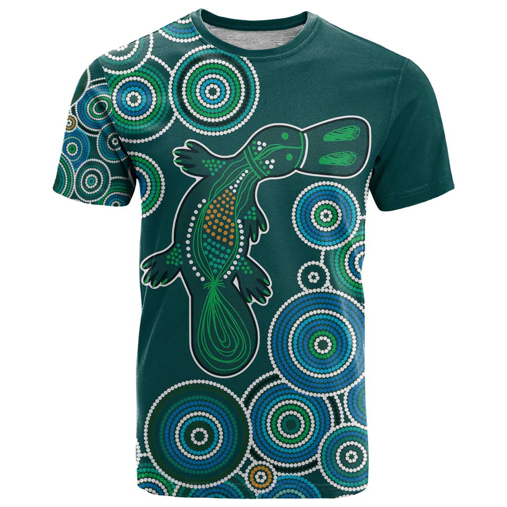 Green Platypus Aboriginal Art T Shirt LT9 - Vibe Hoodie Shop