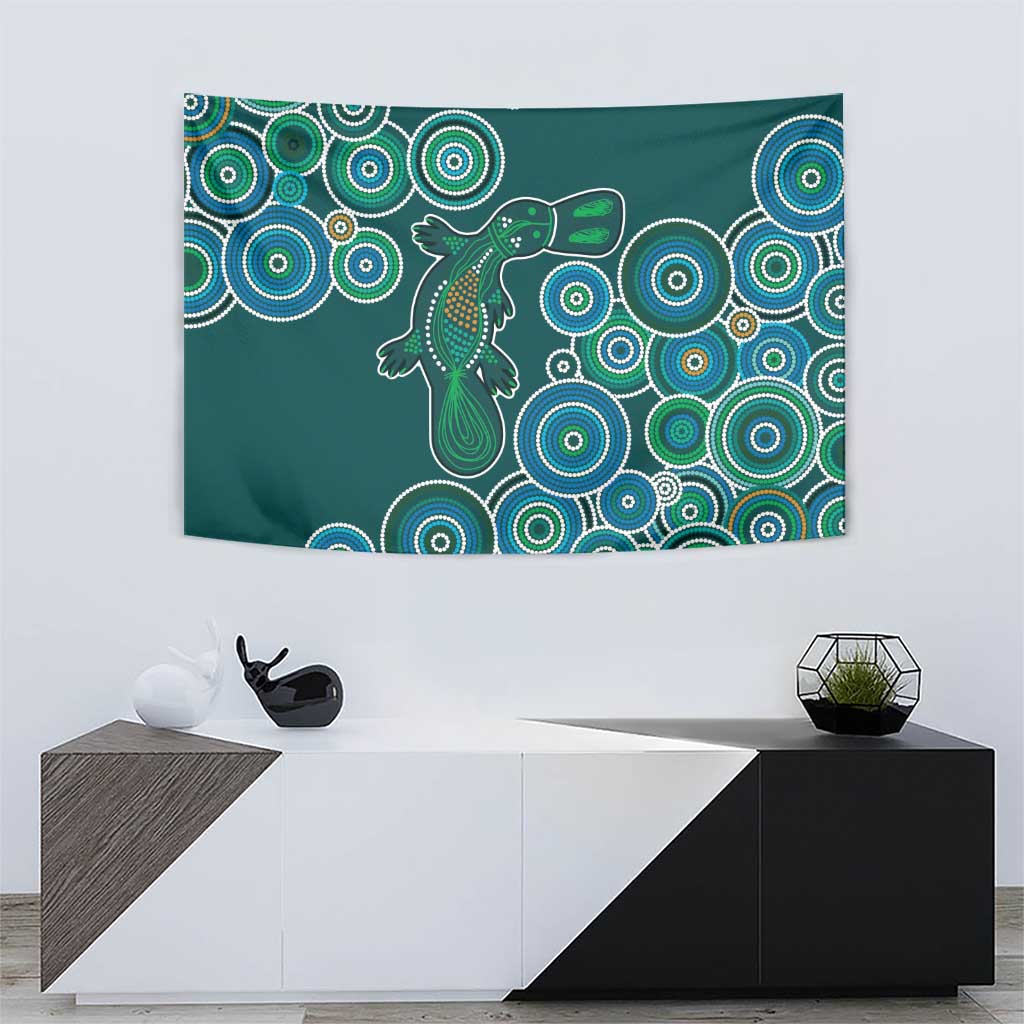 Green Platypus Aboriginal Art Tapestry - Vibe Hoodie Shop