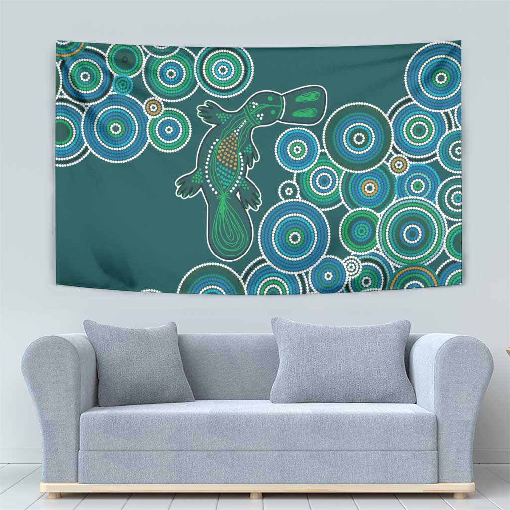 Green Platypus Aboriginal Art Tapestry - Vibe Hoodie Shop