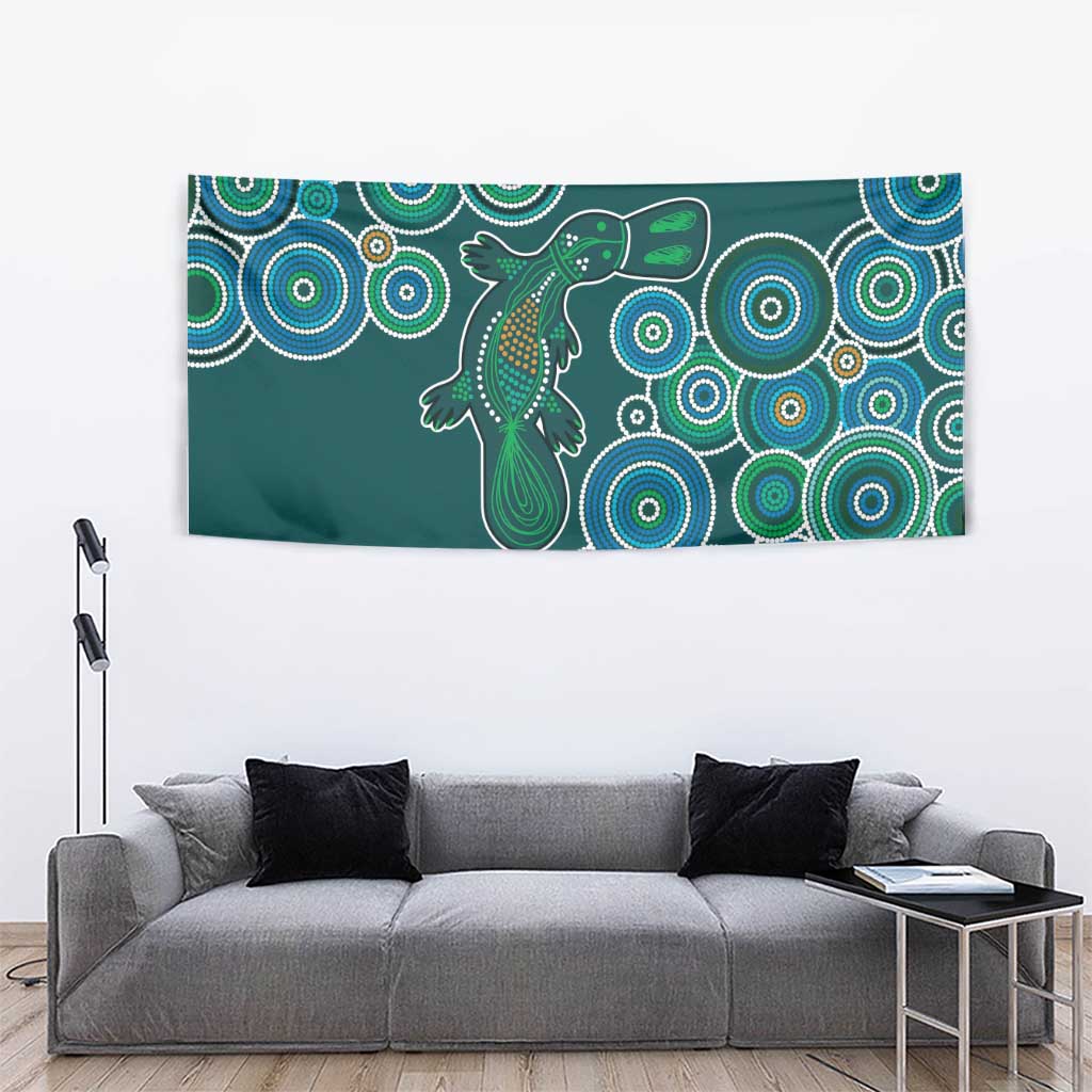 Green Platypus Aboriginal Art Tapestry - Vibe Hoodie Shop