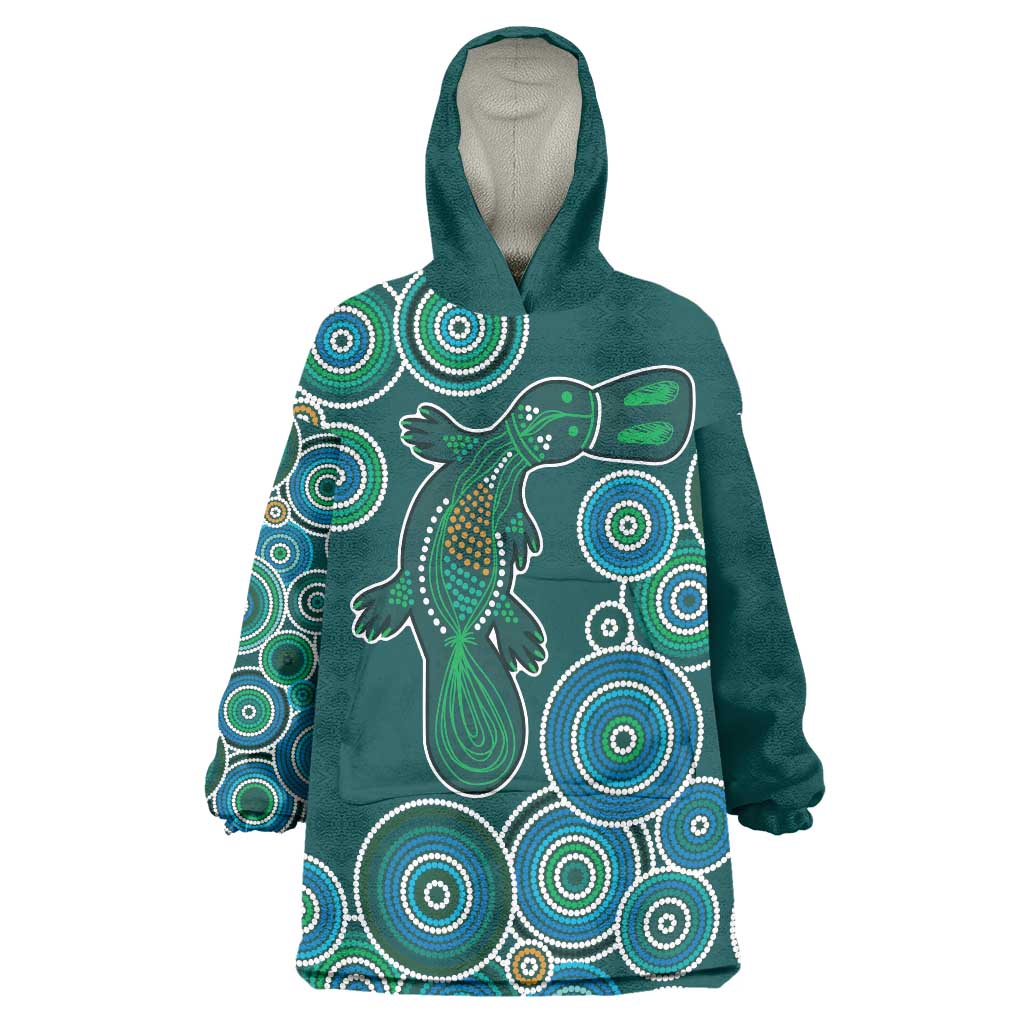 Green Platypus Aboriginal Art Wearable Blanket Hoodie - Vibe Hoodie Shop